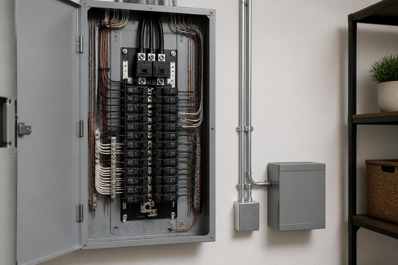Modern electrical panel with a clean, professional upgrade installation.